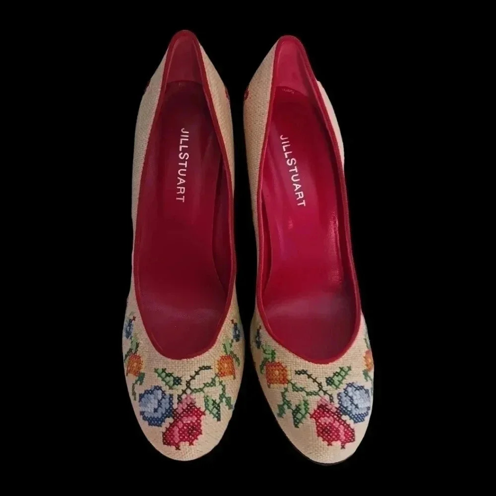 Jill stuart wicker embroidered high heel 9B - Picture 1 of 15